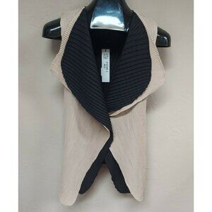 New Lindi Aria Collection Womens XS Reversible Textured Vest Tan/Black Lined